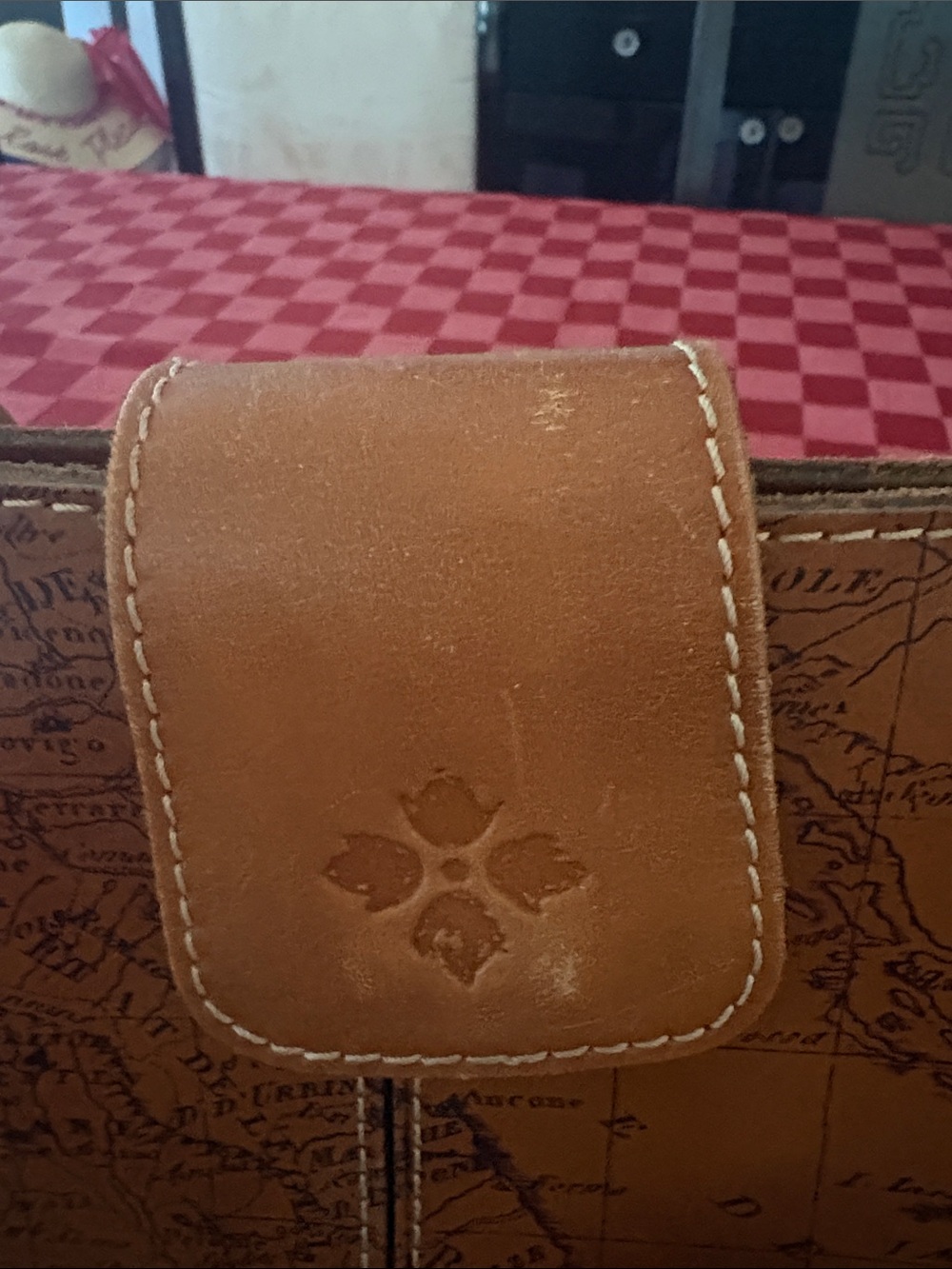 Patricia Nash Cognac Map-Print Leather Shoulder Bag - Picture 2 of 7